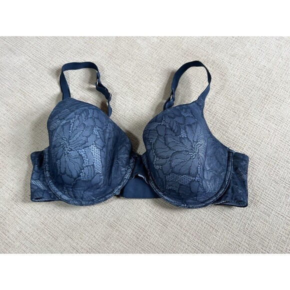 Secret Treasures Women's Luxe Lace Full Coverage T Shirt Bra Blue 36C - Picture 1 of 4